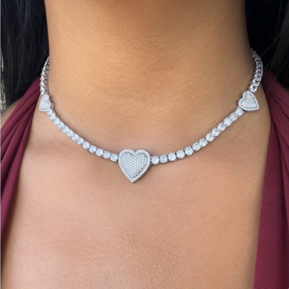 Silver tennis Heart Necklace 16inch